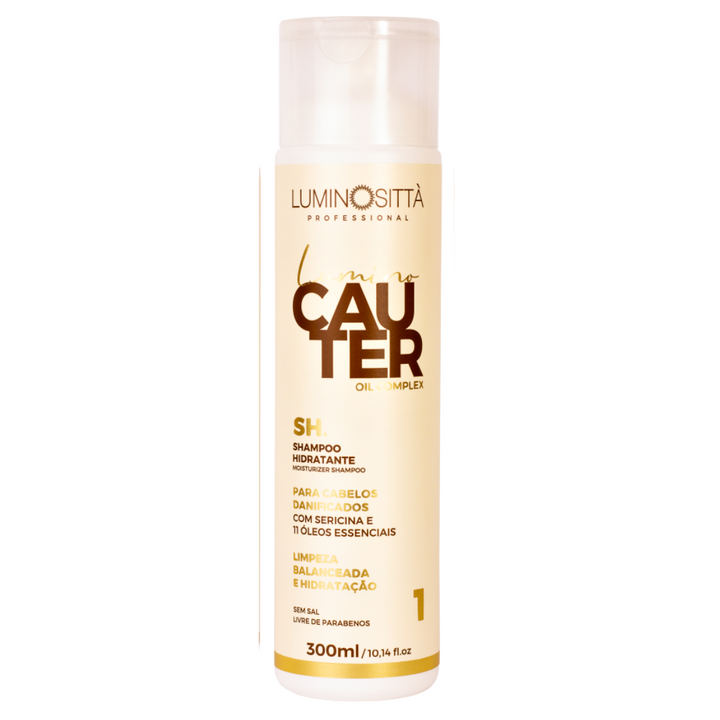 Kit Lumino Cauter 4 Passos: Reconstrução Profunda com Sericina e Óleos Essenciais para Cabelos Danificados