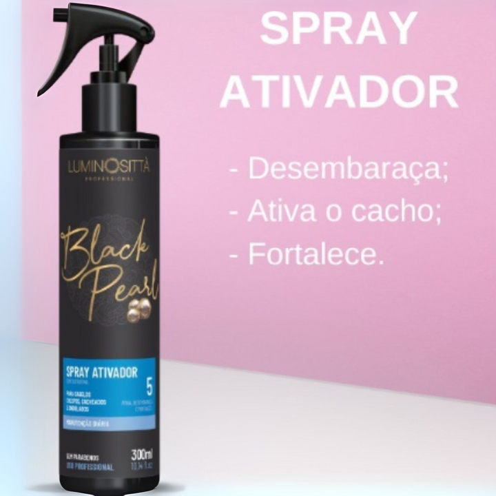 Spray Ativador Black Pearl 5 300ml: Hidratação, Definição e Controle de Frizz para Cachos