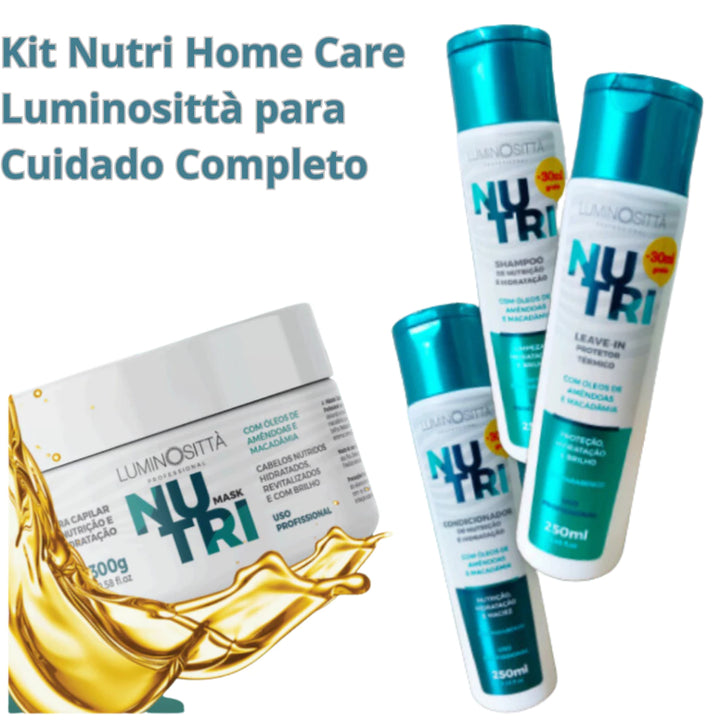 Kit Nutri Home Care Luminosittà: Shampoo, Condicionador, Leave-In e Máscara para Cuidado Completo