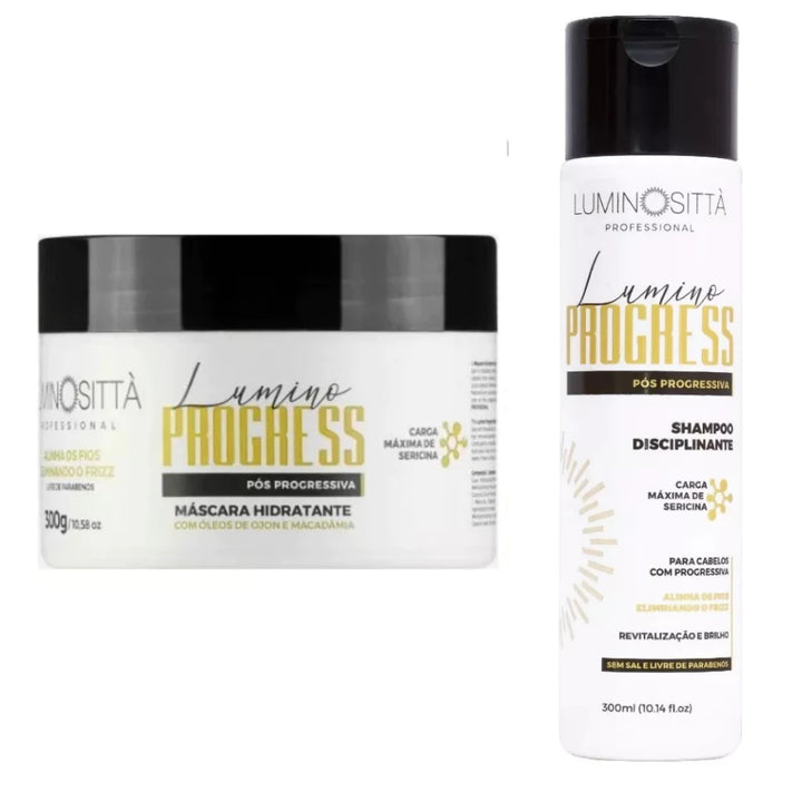 Kit Lumino Progress Shampoo disciplinador 300Ml + Mascara Hidratante 300G Hidratação e Alinhamento