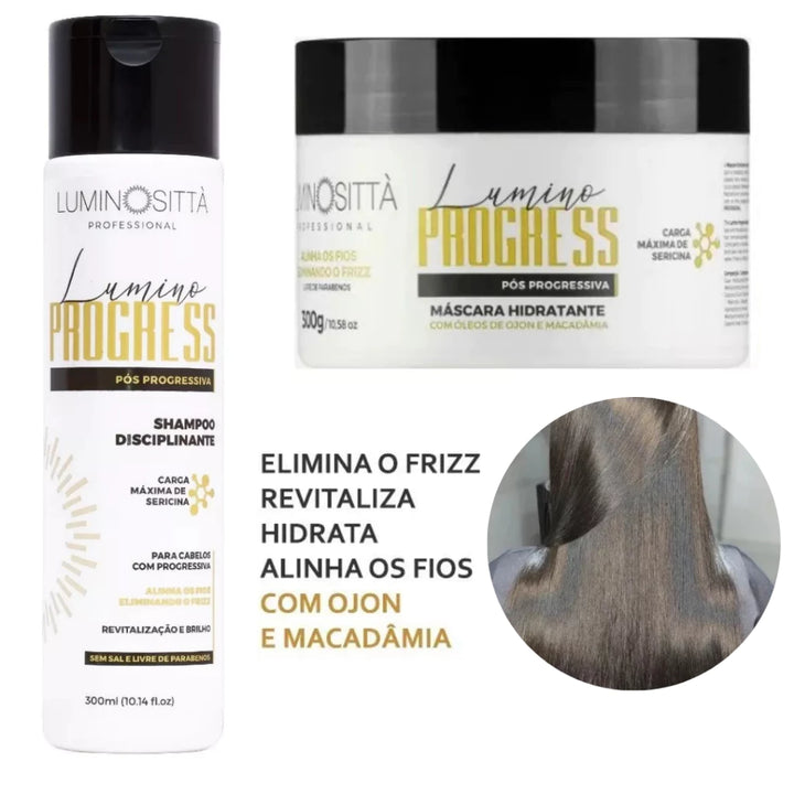 Kit Lumino Progress Shampoo disciplinador 300Ml + Mascara Hidratante 300G Hidratação e Alinhamento