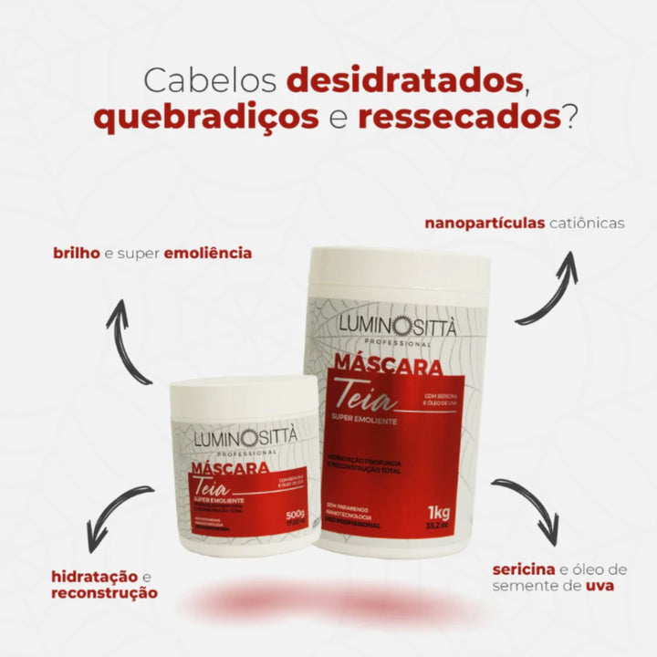 Máscara Teia Luminosittà 500g: Hidratação e Reconstrução Avançada para Cabelos Danificados