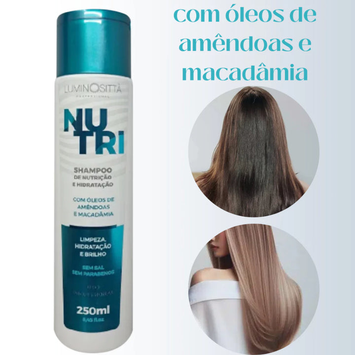Shampoo Nutri 250ml Hidratação Intensa, Nutrição Profunda e Brilho para Cabelos Ressecados
